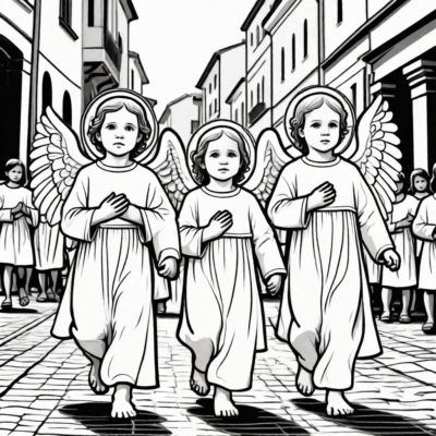 Petits anges en procession pour le Corps du Christ