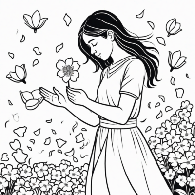 Fille répandant des fleurs lors de la Fête-Dieu – coloriage